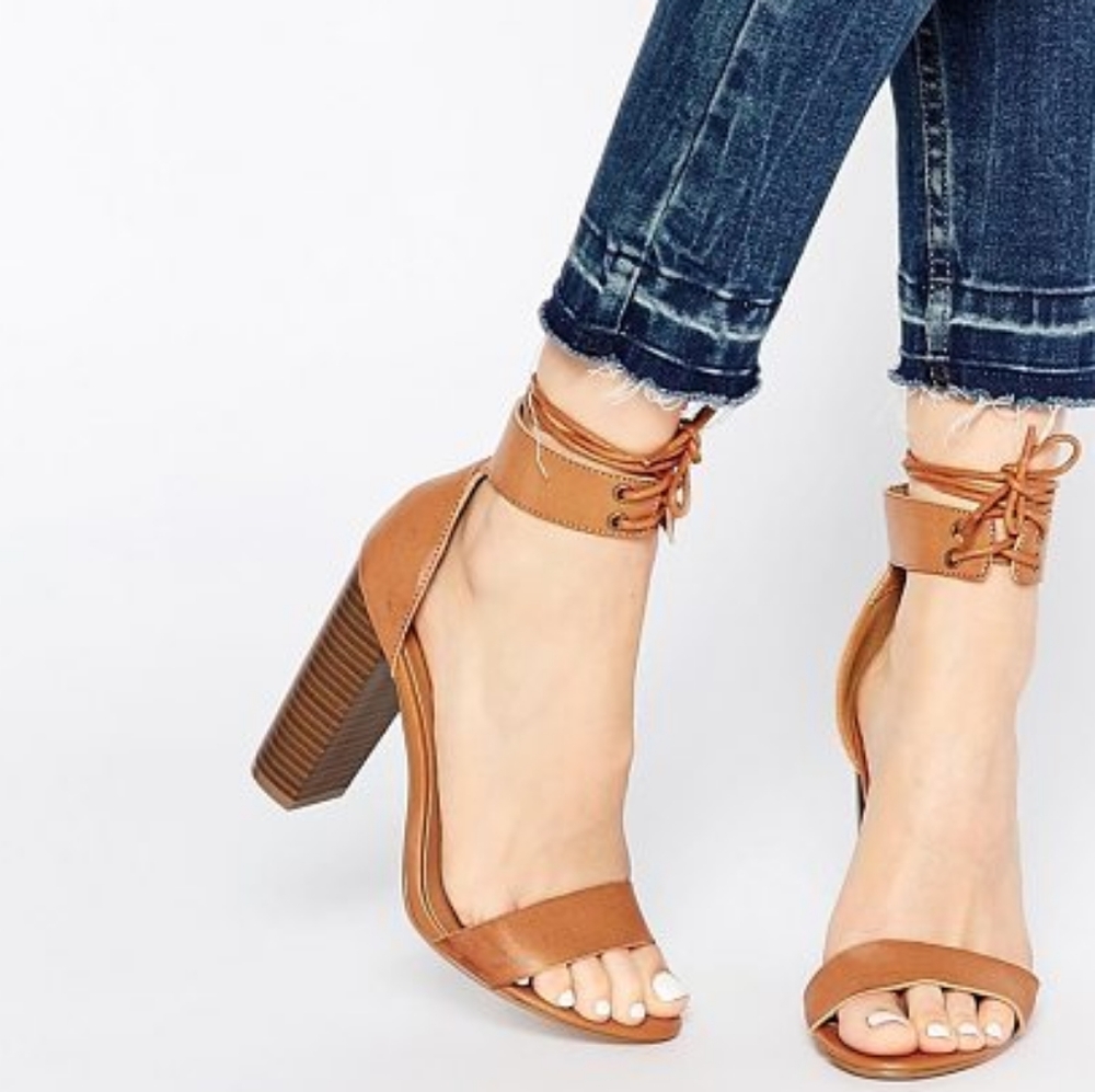 Missguided Tan Tie Ankle Block Heel